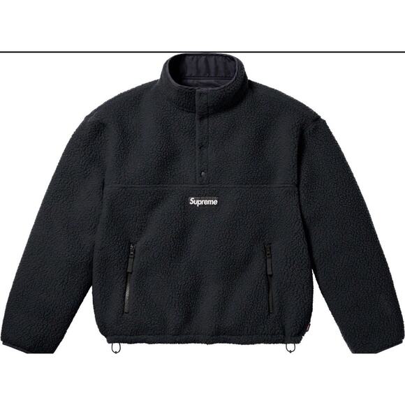 Supreme Polartec Shearling Reversible Pullover Black Fleece Jacket FW23 Size M - Picture 1 of 9